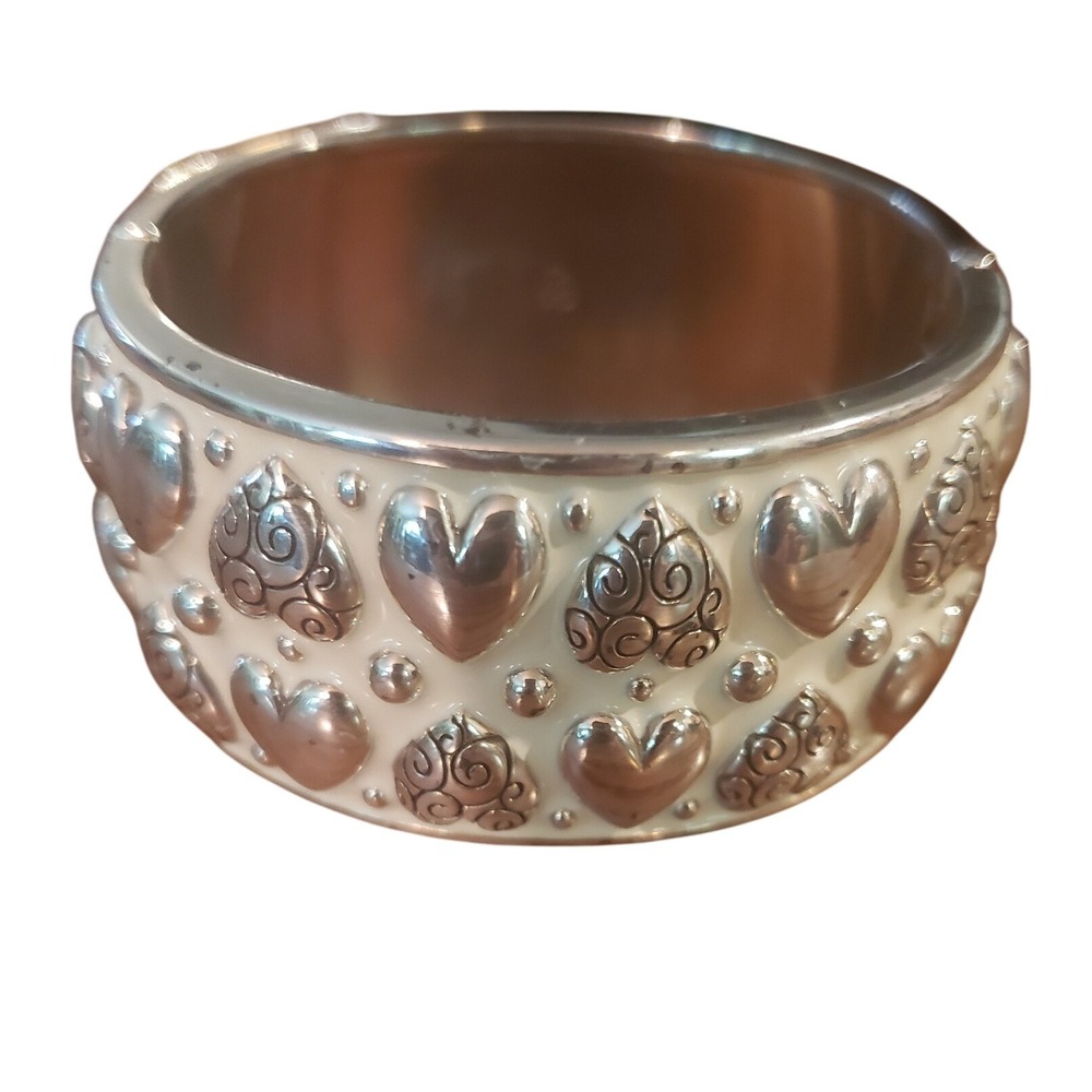 Brighton Hearts Bangle Bracelet‎ Silver Tone Embossed Design Statement Jewelry
